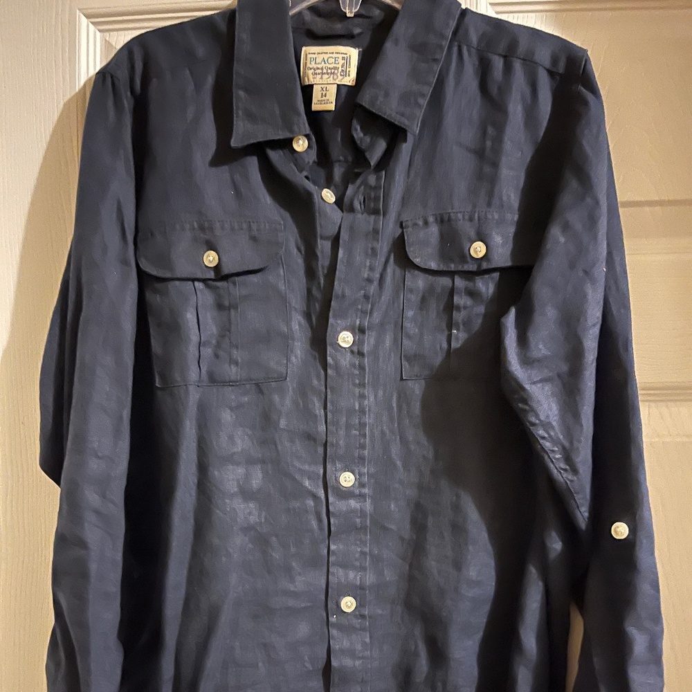 Boy’s Navy Blue Linen Dress Shirt